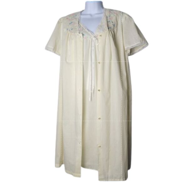 Vintage Lorraine Nightgown Robe Set Small Yellow Floral Embroidered Lace USA - Picture 1 of 10